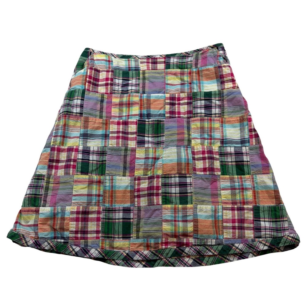 LL Bean Madras Patchwork Plaid Cotton A-Line Skirt Multicolor Size 12 Reg